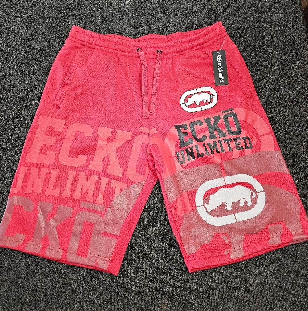 Ecko Unlimited Men’s Size Large Red 100% Polyester Graphic Logo Athletic Shorts